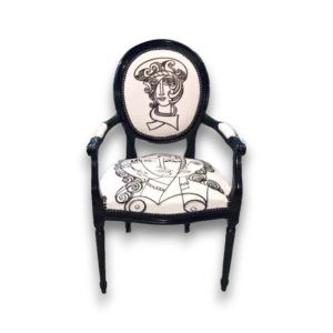 fauteuil design artistique noir et blanc avec motif cubiste - vue de face
