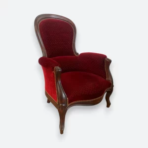 Fauteuil style Bergère, tissu velours bordeaux – Image 3