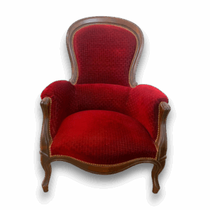 Fauteuil style Bergère, tissu velours bordeaux