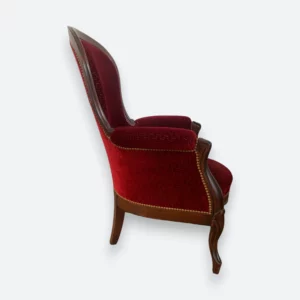 Fauteuil style Bergère, tissu velours bordeaux – Image 4