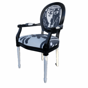 Fauteuil Louis XVI noir et blanc graphique – Image 2
